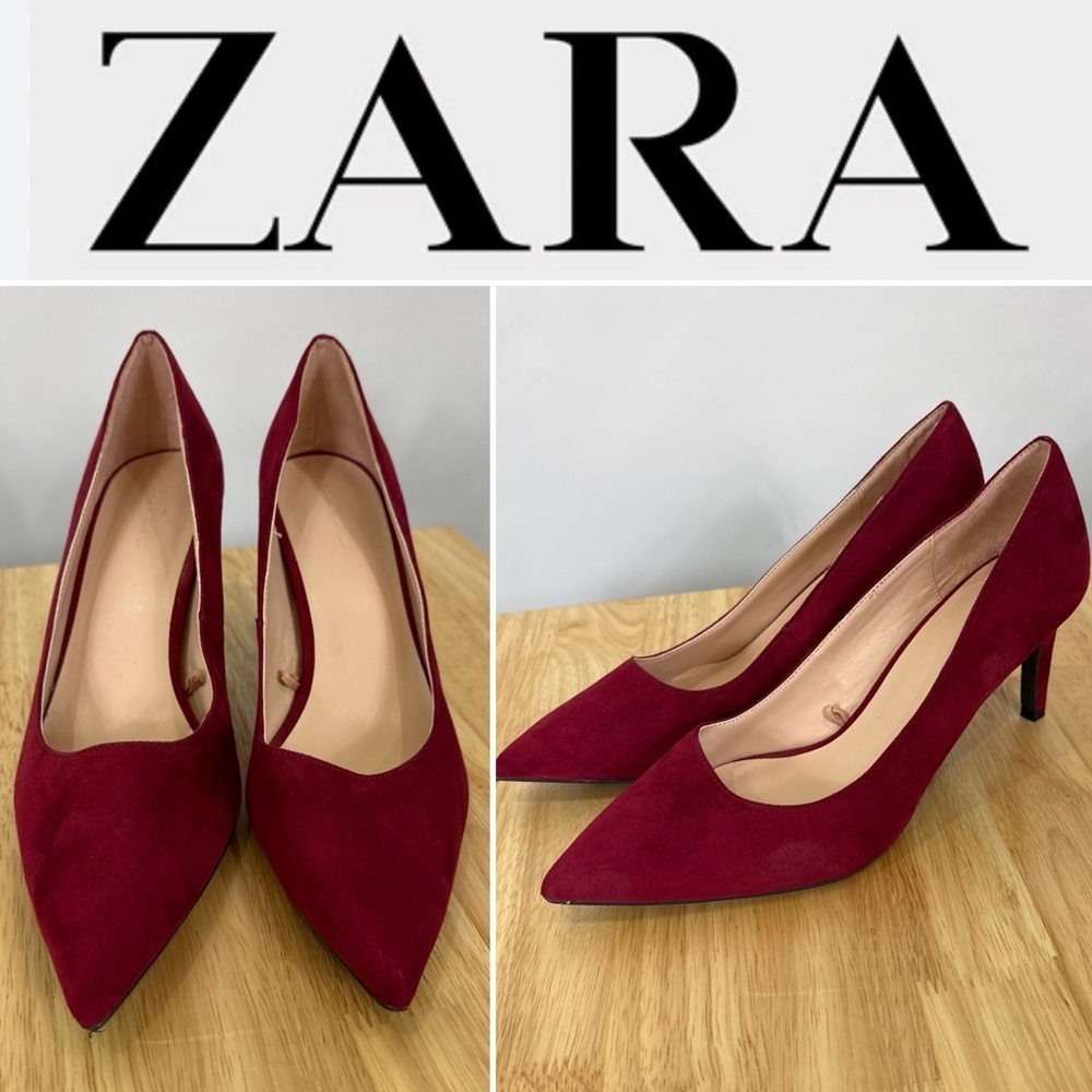 Zara Trafaluc Size 39 (US 8.5-9) Pink Suede Pointed Toe Stiletto Heel Pumps